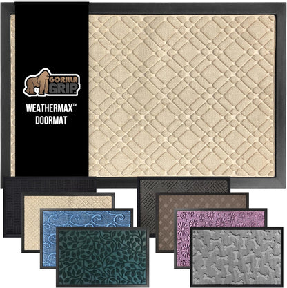 GORILLA GRIP 100% Waterproof All-Season WeatherMax Doormat, 72x24, US Designed Natural Rubber, Stain and Fade Resistant, Low Profile Indoor Outdoor Door Mats, Easy Clean Patio Mat, Modern Latte