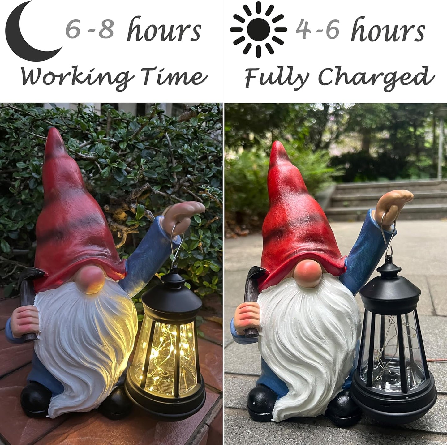 Garden Gnome Outdoor Decoration with Hammer Solar Gnomes Figurines with Lantern LED Lights Yard Lawn Patio Porch Decoration Gift for Woman Mother's Day Birthday Housewarming Gifts