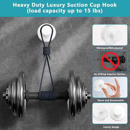 Suction Cup Hooks for Shower,Removable No Drill Towel Hooks,Upgraded 15 lbs Strong Suction hooks for Bathroom Tile,Shower Wall,Glass Door,Kitchen-Loofah,Coat,Stainless Waterproof-White 4 Pcs