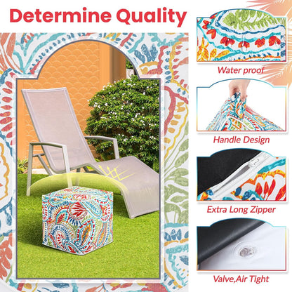 Juexica 1 Pack Ottoman Poufs Indoor Outdoor Inflatable Ottoman Stool Cube Pouffe Square Footstool with Handle for Patio Garden Home Boho Decorative Living Room, Bedroom (16 x 16 x 16 Inches)