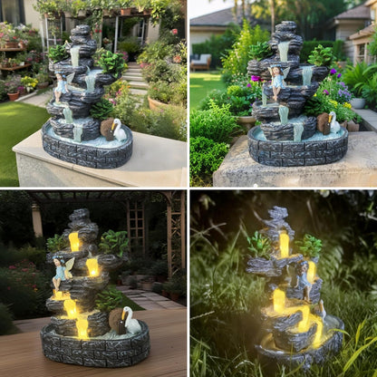 Fairy Garden Houses Fairies Pond Landscape Solar Statues, Whimsical Accessories Yard Decor Outdoor Art Sculpture for Lawn Patio Porch Backyard, Gardening Birthday Gift for Women Kids