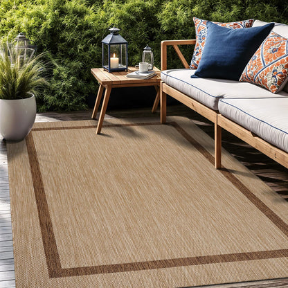 Bordered Outdoor Rug 5x7 Washable Outside Carpet for Indoor Patio Porch Waterproof Easy Cleaning Non Shedding Area Rugs Jute Beige - Nut Brown 5 x 7