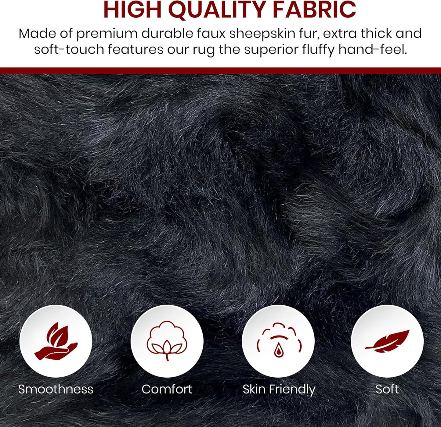 LAMBZY Faux Sheepskin Hypoallergenic Free Shape Silky Shag Rug, Luxury Shaggy Plush Carpet for Bedrooms Living Room Kids Rooms Sofa Floor Rugs (Duo Decto 12 Pelts 6'x12', Black)