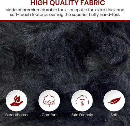 LAMBZY Faux Sheepskin Hypoallergenic Free Shape Silky Shag Rug, Luxury Shaggy Silky Plush Carpet for Bedrooms Rugs Living Room Kids Rooms Sofa Floor Rugs (Decto 10 Pelts 6'x10', 180x300cm Black)