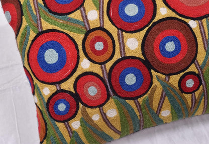 Lumbar Yellow Poppy Floral Pillow Cover Red Poppies Flower Pillows Farmhouse Chair Cushion Floral Poppy Hand Embroidered Size 14x20