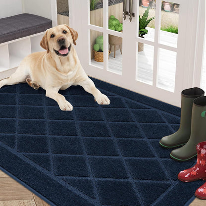 BEQHAUSE Dirt Trapper Door Mat 36" x 60", Doormat Non-Slip Entryway Rugs Washable, Dog Door Mat Stain Resistant and Absorbent Welcome Floor Mat for Front Back Door, Muddy Wet Shoes & Paws, Navy Blue