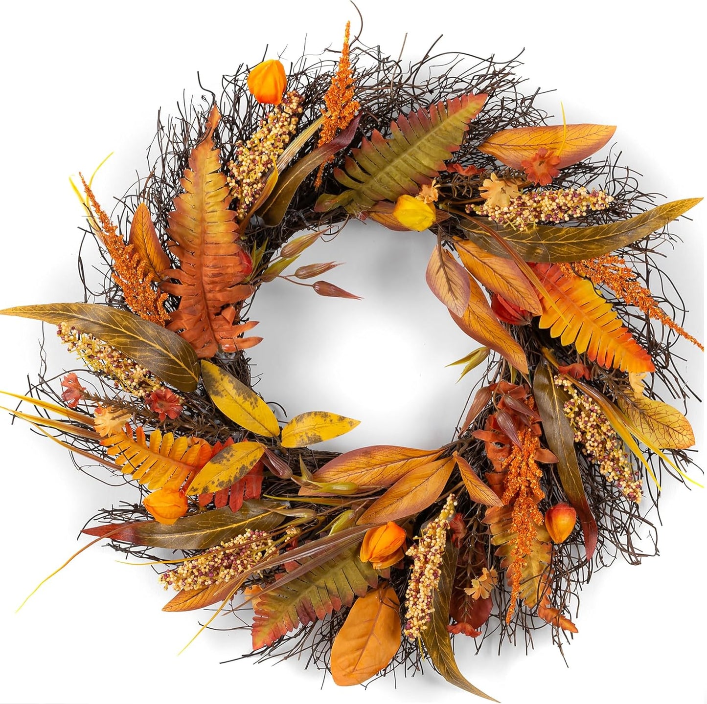 Fall Wreath for Thanksgiving Decorations 24inch - Walasis Large Wheat Wreaths for Front Door - Harvest Grain Gold Autumn Wall Decor for Indoor Outdoor