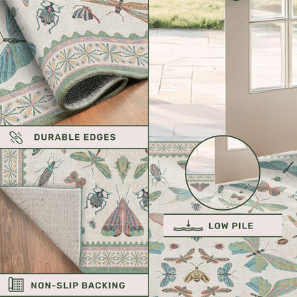 Sage Green Rugs for Bedroom Under Bed - 6x9 Area Rug for Living Room, Dining Room, Kids Playroom, Fun Insect Cute Décor,Ultra Soft Non Slip Stain Resistant