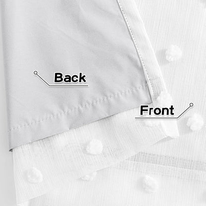 MYSKY HOME 100% White Blackout Curtains for Sliding Door 108 Inches Long Total Light Blocking Curtains for Living Room 2 Panels Grommet Room Darkening Drapes with White Pom Pom Sheer 52 x 108 Inch