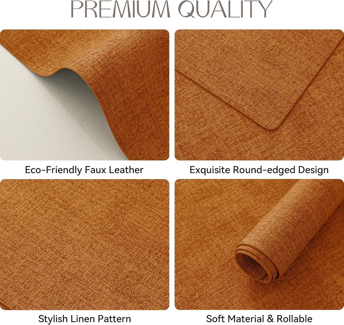 Romanstile Vinyl Placemats Set of 12-12 X 18 Inch - Heat Resistant Place Mats 100% Waterproof Oilproof Wipeable Reversible Faux Leather Table Mats for Kitchen/Dining/Party/Outdoor, Orange