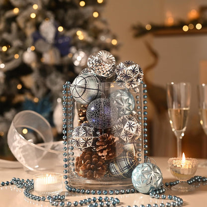 Valery Madelyn Ornaments for Christmas Trees, 9ct 2.36 Inches Navy Blue and Silver Shatterproof Christmas Tree Decorations, Luxury Hanging Ball Ornaments for Xmas Holiday Party Decor