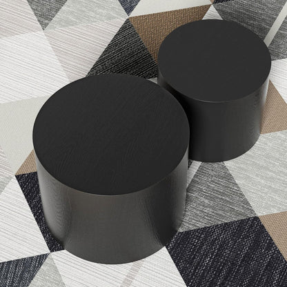WILLIAMSPACE 18.9" Black Nesting Coffee Table Set of 2, Modern Black Round Coffee Tables Circle Side Table for Small Space, Accent End Table Set, No Assembling, Matte Black