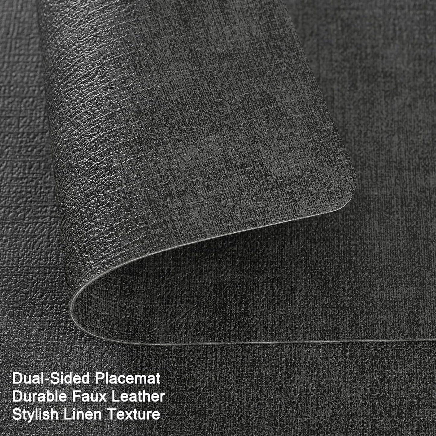 Myir JUN Placemats Dual Sided, Faux Leather Place Mats Set of 6 Indoor for Dining Table Outdoor Placemat Square Non-Slip Washable Table Mats (Gray, Set of 6)