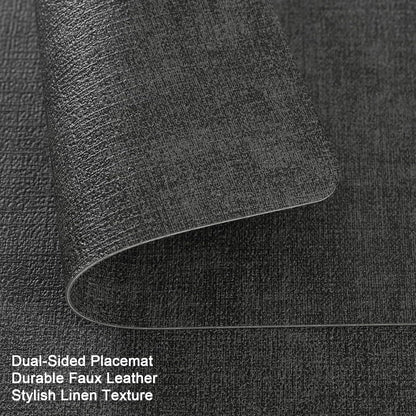Myir JUN Placemats Dual Sided, Faux Leather Place Mats Set of 8 Indoor Placemats for Dining Table Non-Slip Washable Placemats Heat Resistant Outdoor Table Mats (Set of 8, Gray)