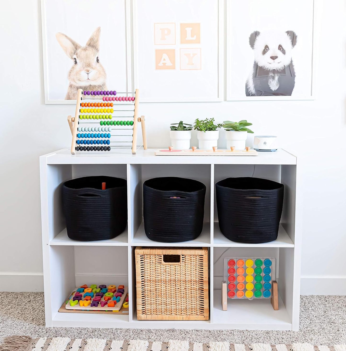 OrganiHaus Set of 3 Woven Storage Baskets for Organizing, Cotton Rope Organizer Bins for Shelves, Closet & Nursery, Dog Toy Basket, Decorative Bins for Toys, Towels & Books - 15x10x9, Black