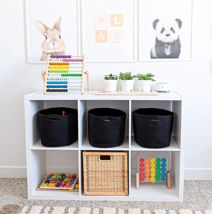 OrganiHaus Set of 3 Woven Storage Baskets for Organizing, Cotton Rope Organizer Bins for Shelves, Closet & Nursery, Dog Toy Basket, Decorative Bins for Toys, Towels & Books - 15x10x9, Black