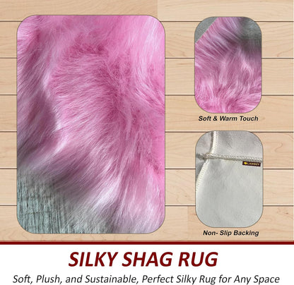 LAMBZY Faux Sheepskin Super Soft Hypoallergenic Free Shape Silky Shag Rug, Luxury Shaggy Plush Carpet for Bedrooms Living Kids Room Sofa Rugs (Pink, Duo Decto 12 Pelts 6'x12')
