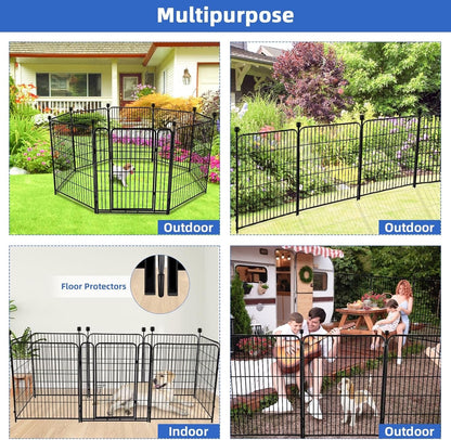 ADAVIN Tall Garden Fence with Gate, 40 in(H) 8 Panels Animal Barrier Fence, Heavy Duty Iron Metal Fence and Border, Indoor or Outdoor Dog Playpen, Flower Bed Fencing, Total 17.7 FT(L),Black