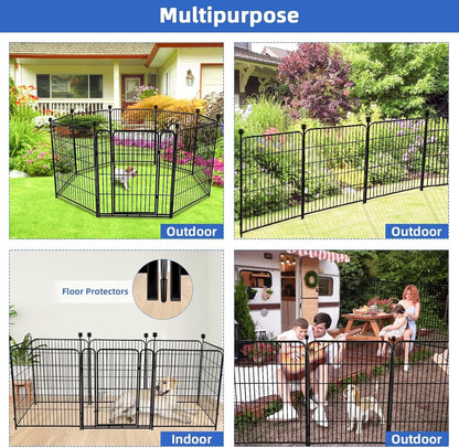 ADAVIN Metal Garden Fence with Gate, 36 in(H) 8 Panels Heavy Duty Iron Animal Barrier Fence, Indoor or Outdoor Dog Playpen, Camping Fence, No Dig Garden Border Fencing for Yard. Total 17.7 FT(L)