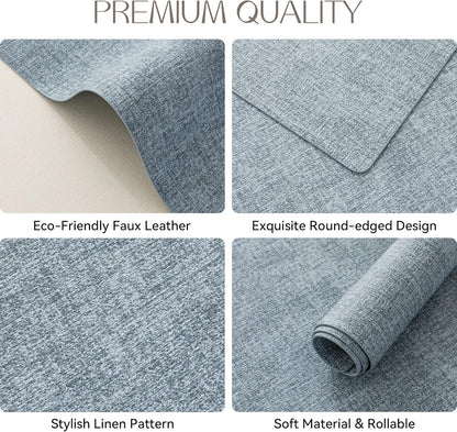 Romanstile Vinyl Placemats Set of 6-12 X 18 Inch - Heat Resistant Place Mats 100% Waterproof Oilproof Wipeable Reversible Faux Leather Table Mats for Kitchen/Dining/Party/Outdoor, Sky Blue