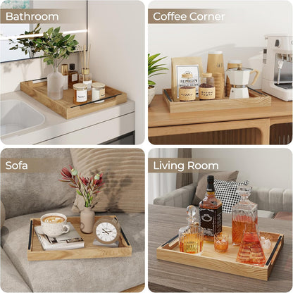 Axeman Wooden Serving Tray with Metal Handles|Ottoman Tray for Breakfast, Bed, Couch|17x13in Ash Wood Coffee Table Trays|Food Drinks Decorative Storage Boards for Ottoman Kitchen, Natural