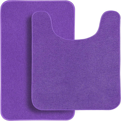 Bathroom Rugs Set 2 Pieces,Thin Bathroom Mats,Toilet Rugs,Quick Dry,Non-Slip,Machine Washable,Low Pile,Absorbent Bath Mats,Shower,Sink,Home Decor Accessories.Purple,1'5"x2'3"+1'8"x2" U Shape