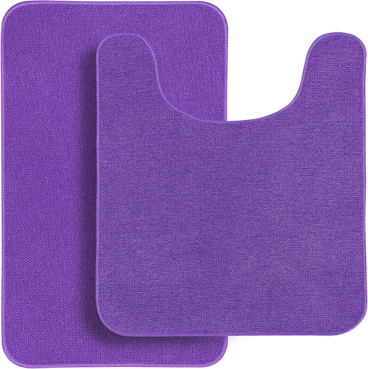 Bathroom Rugs Set 2 Pieces,Thin Bathroom Mats,Toilet Rugs,Quick Dry,Non-Slip,Machine Washable,Low Pile,Absorbent Bath Mats,Shower,Sink,Home Decor Accessories.Purple,1'5"x2'3"+1'8"x2" U Shape