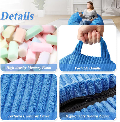 3.5FT Bean Bag Chairs Teardrop Bean Bag Chair for Adults Beanbag Chair with Memory Foam Filled Machine Washable Cover for Living Room, Bedroom (Large,Blue)