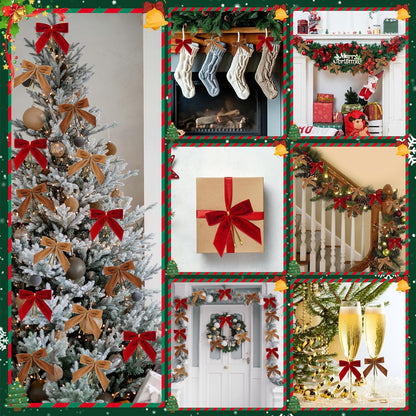 Burgundy Velvet Bows for Christmas Tree Decorations, 24 Pcs Premium Velvet Ribbon Bows, Christmas Tree Ornaments for Xmas Wreaths, Gift Toppers & Holiday Home Decor(1" Width, 3.5x3.5 Inch)