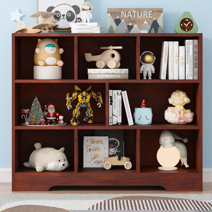 Book Shelf, 8 Cubes Storage Organizer, 3-Tier Open Shelf Wooden Bookcase, Freestanding Cherry Bookshelf Cube Shelf for Bedroom, Living Room