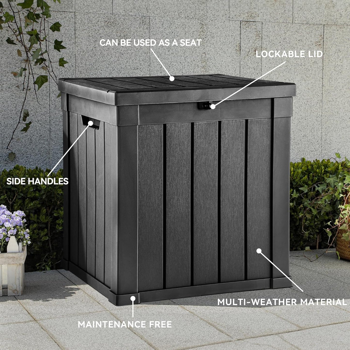 YITAHOME Deck Box, 51 Gallon Weatherproof Outdoor Storage Container for Patio Cushions, Pool Supplies, Garden Tools, Lockable Lid and Side Handles, Black