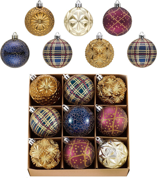 Valery Madelyn Ornaments for Christmas Trees, 9ct 2.36 Inches Bronze Copper Gold and Purple Shatterproof Christmas Tree Decorations, Luxury Hanging Ball Ornaments for Xmas Holiday Party Decor