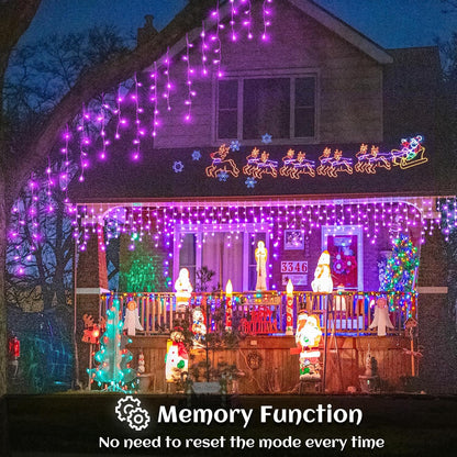 33ft Purple Halloween Lights Outdoor Indoor, 400 LED Icicle Lights for Outside Twinkle Christmas Lights with 75 Drops Clear Wire Timer 8 Modes for House Party Tree Yard Patio Eaves Holiday Decoration