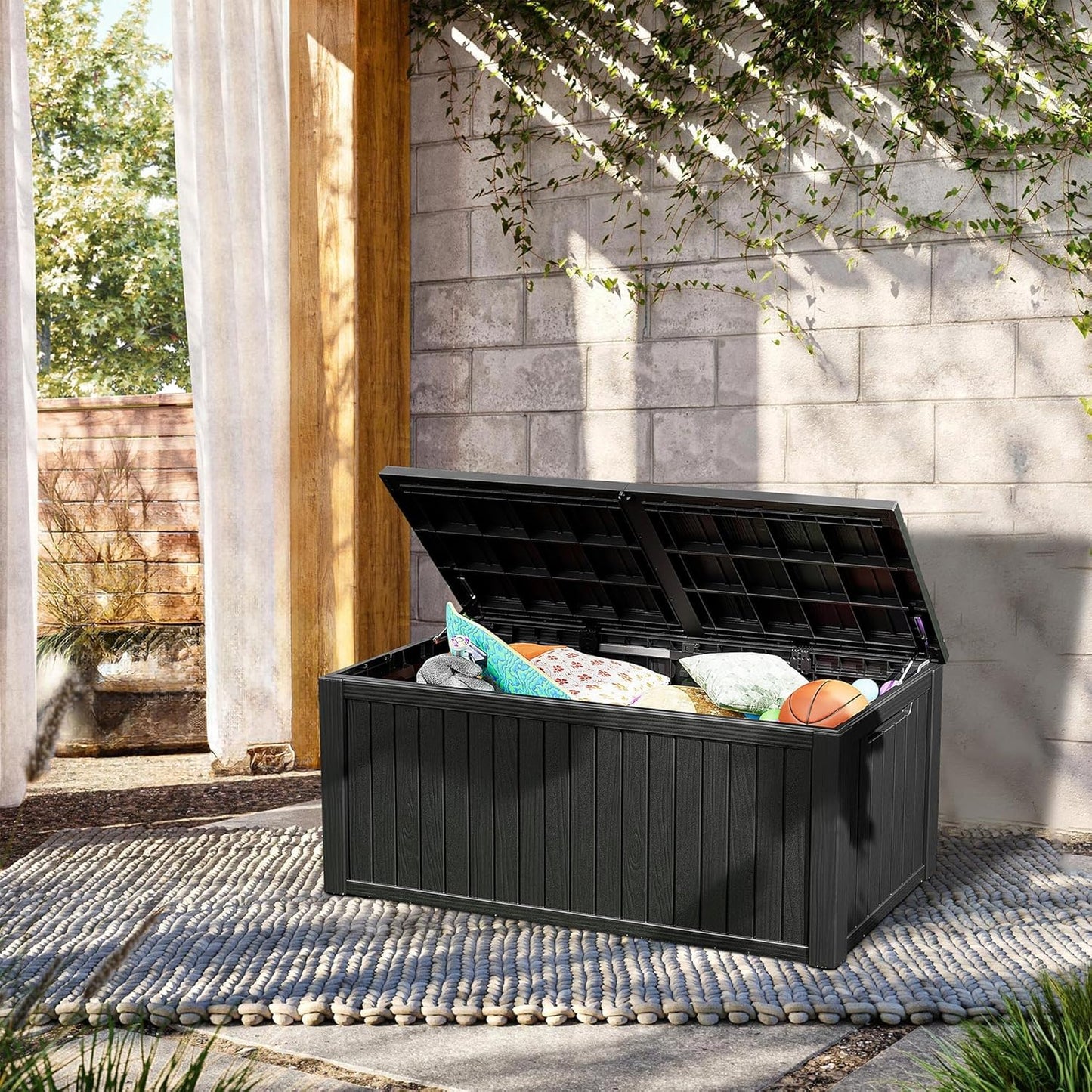 270 Gallon Lockable Resin Deck Box, Waterproof & UV-Resistant Outdoor Storage Box for Outdoor Cushion Storage, Garden Tools & Pool Accessories Storage, Black