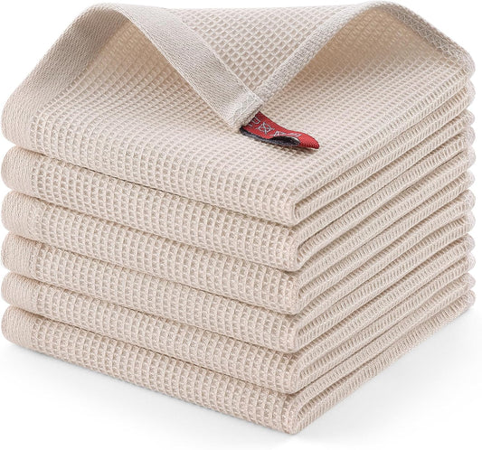 Homaxy 100% Cotton Waffle Weave Dish Cloths - 6 Pack Soft and Absorbent Dish Towels - 12 x 12 Inches Quick Dry Dish Rags - Beige