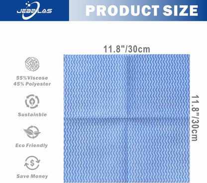 JEBBLAS 100Pcs Reusable Cleaning Cloths 11.8‘’x11.8‘’ Handi Wipes Reusable Cloths Dry Cleaning Cloths Dish Towel Dish Cloths Handy Cleaning Wipes, Blue