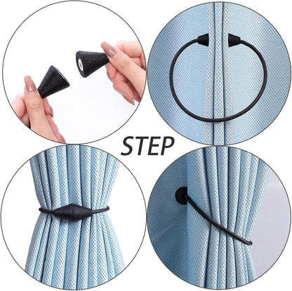 2 PCS Magnetic Curtain Tiebacks, European Style Convenient Drape Tie Backs Holdbacks for Thin or Thick Home & Office Window Draperies, No Tools Required-Black