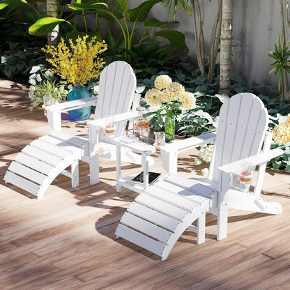 Sundale Outdoor Folding Plastic Adirondack Ottoman, All-Weather Adirondack Chair Footrest, Fade and Rust Resistant, Perfect for Outside Patio Garden Pool Yard White