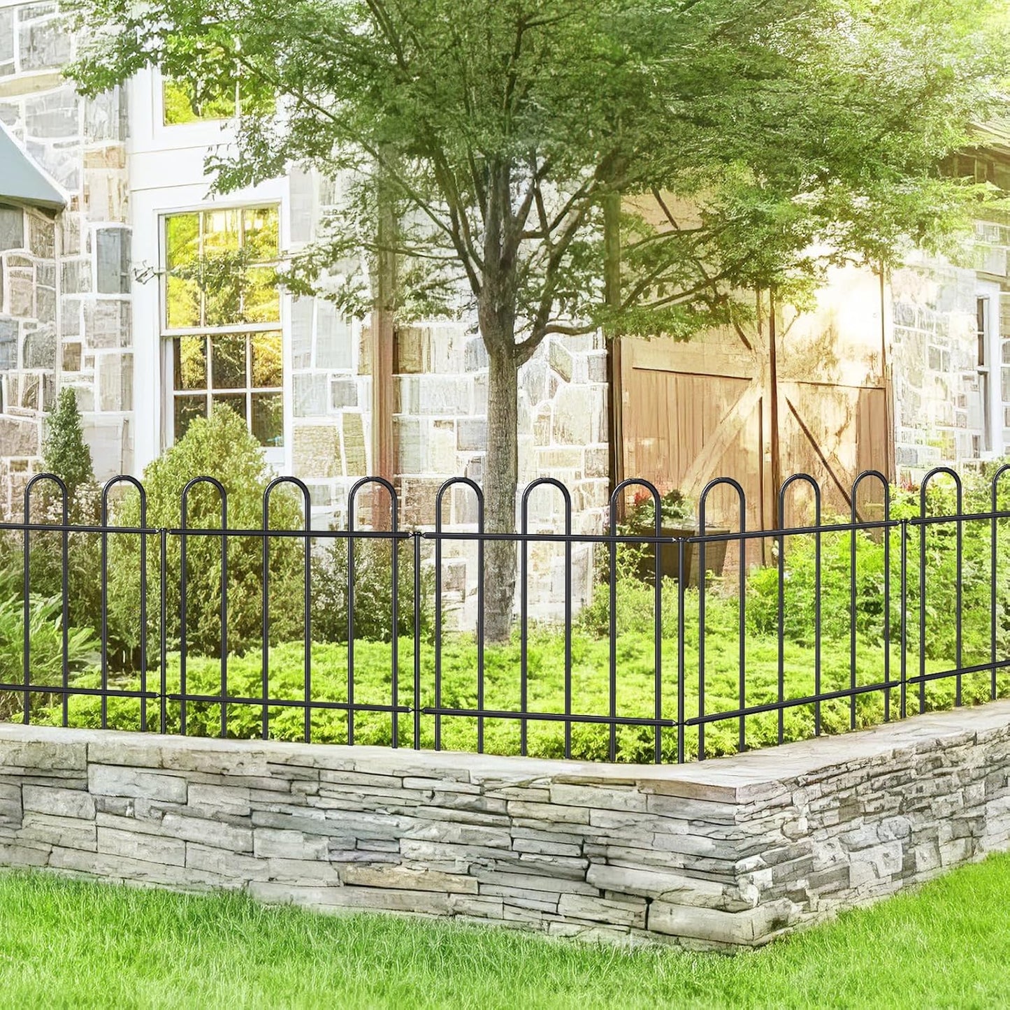 Metal Garden Fence 24 in H x 16 ft L, No dig Garden Border Yard Fencing, Dog Fence Outdoor Temporary Animal Barrier for Flower Bed Lawn and Patio, 8 Panels + 9 Stakes Black