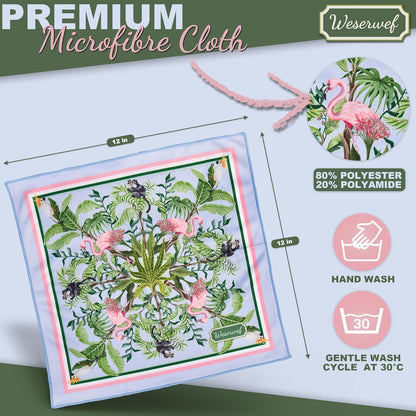 WESERWEF Design Microfiber Glasses Cleaning Cloth – Premium Cleaning Cloth for Eyeglasses, Screens, Tablets, Cameras & Lenses, 12" x 12", Ultra-Soft & Scratch-Free (Tropical World)