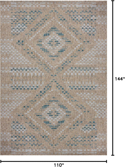 Loloi Amber Lewis Topanga Collection TOP-04 Natural/Aqua 9'-2" x 12'-0" Indoor/Outdoor Area Rug
