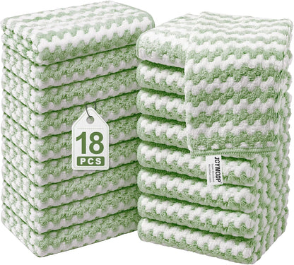 JOYMOOP Microfiber Cleaning Cloths – 18 Pack, 10" x 10", Green – Reusable, Lint-Free, Super Absorbent Towels for Kitchen, Car, and Household Cleaning