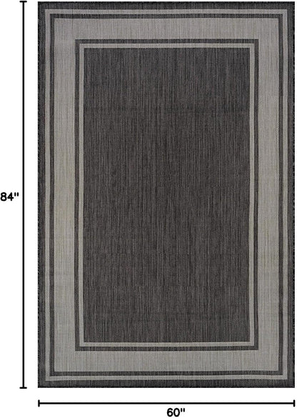 Beverly Rug Outdoor Rug 5x7 Modern Bordered Area Rugs for Indoor and Outdoor Patio Deck Porch Garden Waterproof Weather Sun Resistant Washable Outside Carpet (5 x 7 Dark Gray)