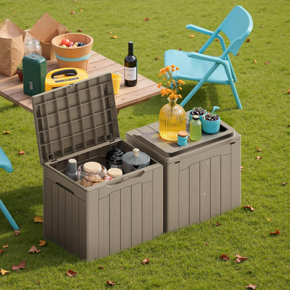 Devoko 30 Gallon Resin Deck Box 2 Pack Outdoor Indoor Waterproof Storage Box for Patio Furniture Pool Accessories Storage for Cushion Garden Tools (Light Brown, 2 Pack)