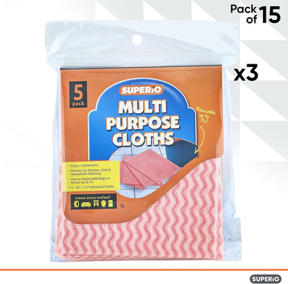 Superio Handy Wipes For Kitchen - Red Reusable Multi-Purpose Heavy-Duty Cleaning cloth for house, Bathroom, and office. Disposable Dish Towel (15)