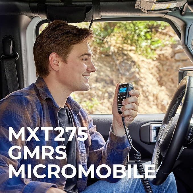 Midland MXT275 MicroMobile Two-Way GMRS Radio & MXTA26 6dB Gain Whip Antenna – Long-Range Vehicle Communication with NOAA Weather Alerts, External Antenna for Maximum Performance