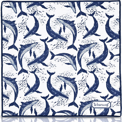 WESERWEF Design Microfiber Glasses Cleaning Cloth – Premium Cleaning Cloth for Eyeglasses, Screens, Tablets, Cameras & Lenses, 12" x 12", Ultra-Soft & Scratch-Free (Whales)