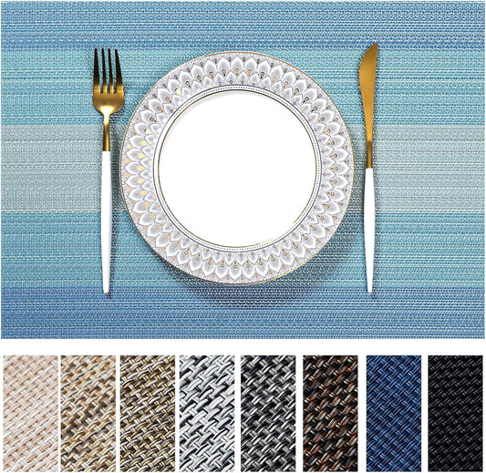 LEXMORE Placemats Set of 4 Vinyl/Plastic Woven Place Mats for Kitchen Table Indoor/Outdoor Washable Placemat Wipeable Dining Table Mats(B-Ocean Geode)