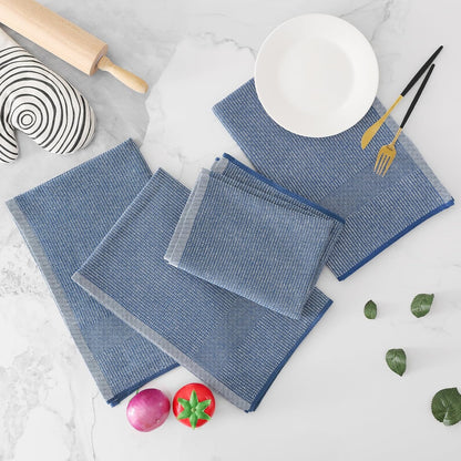 Homaxy Premium Kitchen Towels(18”x 28”, 8 Pack), Large Cotton Kitchen Hand Towels, Flat and Terry Dish Towels, 380 GSM Highly Absorbent Tea Towel Set with Hanging Loop, Navy Blue