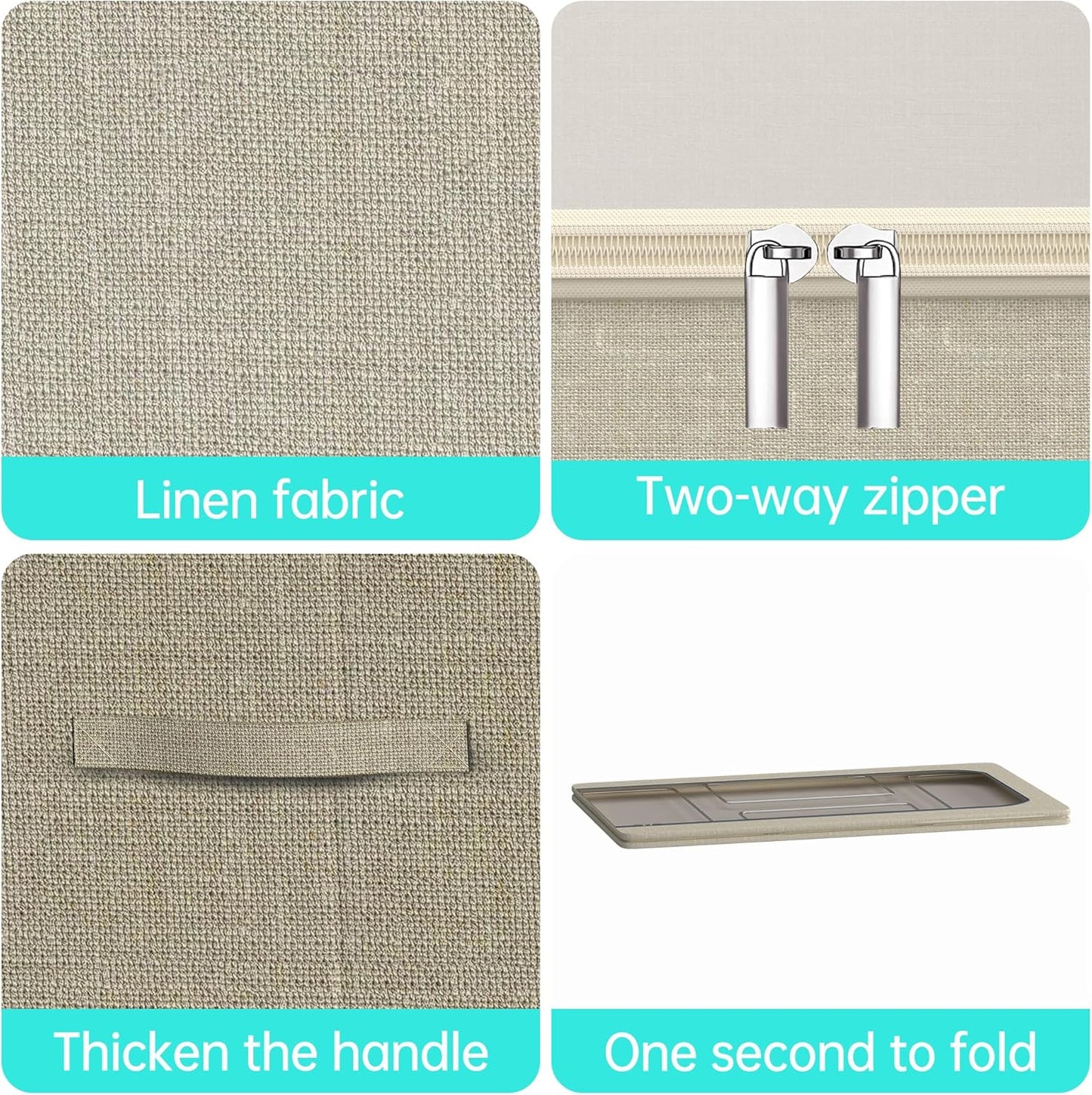 3PCS Under Bed Storage Bins with Metal Frame, Linen Fabric Frame Storage Box Clothes Organizer Bins, Underbed Container with Clear Window (Beige, 15.7 x 13 x 6IN)